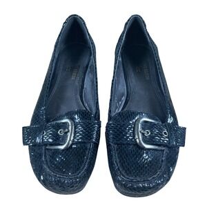Anne Klein Flats Size 8.5 Iflex Snake Print Black Loafer Buckle Embellished